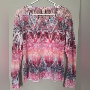 Sundance Y2K Multicolored Ribbed Long Sleeve Blouse